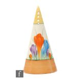 Clarice Cliff - Crocus - A Conical shape sugar sifter circa 1935, hand painted with Crocus sprays