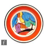 Clarice Cliff - Blue Autumn - A small circular side plate circa 1930, hand painted with a stylised