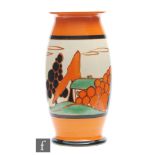 Clarice Cliff - Orange Trees & House - A shape 265 vase circa 1930, hand painted with a stylised