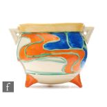 Clarice Cliff - Blue Sunrise - A small cauldron circa 1929, hand painted with panels of pebble and