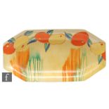 Clarice Cliff - Delecia Citrus - A shape 334 sandwich tray circa 1932, hand painted with a band of