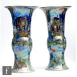 Wilton Ware - A pair of 1930s Art Deco vases of flared form with knops to the centre, both decorated