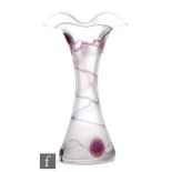 Freiherr von Poschinger - A glass vase of tapered form with wide wave rim, decorated with purple