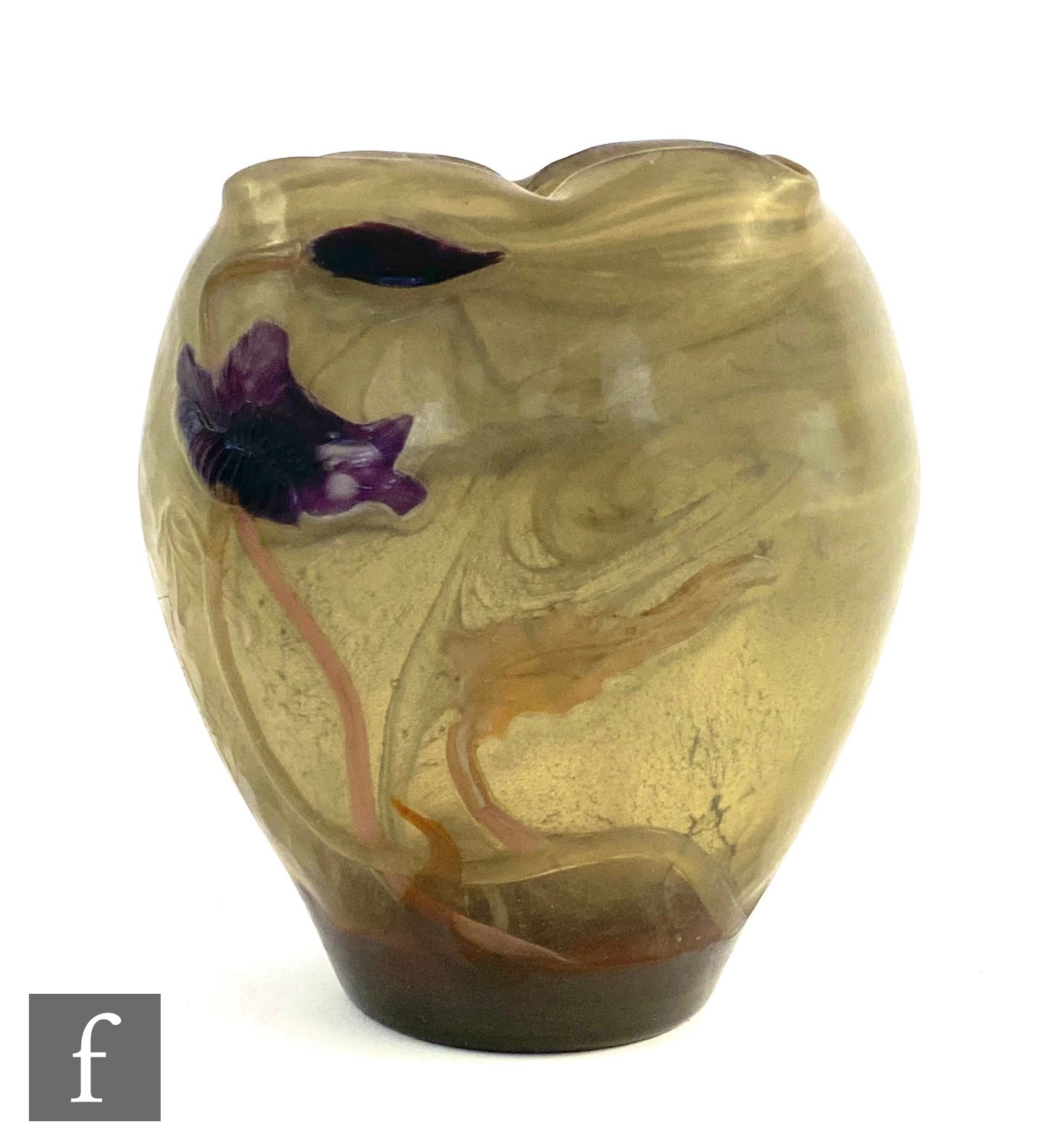 Emile Galle - A Marqueterie-sur-verre Intercalaire vase circa 1900, the vase of tapered compressed - Image 3 of 12