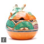 Clarice Cliff - Sliced Fruit - An orange shape preserve pot and cover circa 1931, hand painted