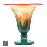 Karl Wiedemann - WMF - A 1930s Ikora glass vase of footed trumpet form, with fissured decoration