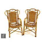 Unknown - A pair of bentwood bamboo and woven cane work armchairs. (2)