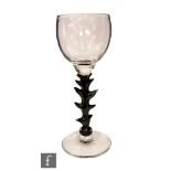 Annette Meach - A large later 20th Century studio glass goblet, the ovoid clear crystal bowl