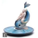 Giovanni Ronzan - A 1940s/1950s Italian model of a mermaid riding a fish, set within a shallow bowl,
