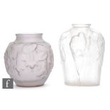 Unknown - A French Art Deco frosted glass vase, the moulded body decorated to each side with two
