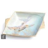Carlton Ware - A 1930s Art Deco diamond shaped dish decorated in the Wild Duck pattern, printed
