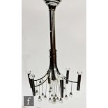 Unknown - A chromed ceiling pendant light, possibly 1970s/80s, the central tubular stem with six