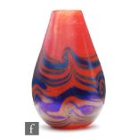 Siddy Langley - A contemporary studio glass vase of tapering form, decorated with blue trails over a