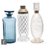 Unknown - Three Czechoslovakian glass decanters and cocktail shakers, the first of cylindrical