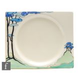 Clarice Cliff - Blue Firs - A Biarritz side plate circa 1934, hand painted with a stylised tree