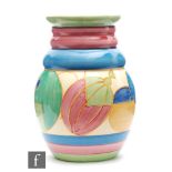 Clarice Cliff - Pastel Melon - A shape 358 vase circa 1930, hand painted with a band of abstract