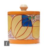 Clarice Cliff - Melon - A drum shaped preserve circa 1930, hand painted with a band of abstract