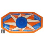 Clarice Cliff - Original Bizarre - A shape 334 sandwich tray circa 1928, radially decorated with a