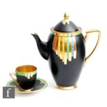 Carlton Ware - A 1930s Art Deco coffee pot and matching coffee cup and saucer decorated in the