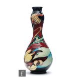 Moorcroft Pottery - A Trial vase of slender double gourd form decorated with tubelined birds