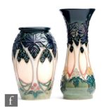 Sally Tuffin - Moorcroft Pottery - Two small vases decorated in the Cluny pattern, both with
