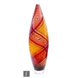 Bob Crooks - Whorl Vase, a contemporary studio glass vase of swollen sleeve form, internally
