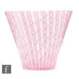 Venini - A post war Lattacino glass vase of flared form, decorated with vertical columns of pink and