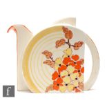 Clarice Cliff - Orange Hydrangea - A Stamford shape teapot and cover circa 1933, hand painted with