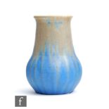 Ruskin Pottery - A crystalline glaze vase decorated in a matt brown to blue dribble glaze, impressed