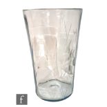 Strombergshyttan - A post war glass of cylindrical form, engraved with two angel fish swimming