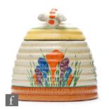 Clarice Cliff - Crocus - A large Beehive honey pot circa 1930, hand painted with Crocus sprays