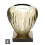 Verlys - A 1930s Art Deco cinnamon glass vase, the tapered ovoid body decorated with a cracked ice