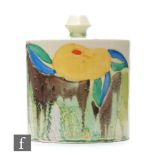 Clarice Cliff - Delecia Citrus - A drum shaped preserve pot and cover circa 1932, hand painted