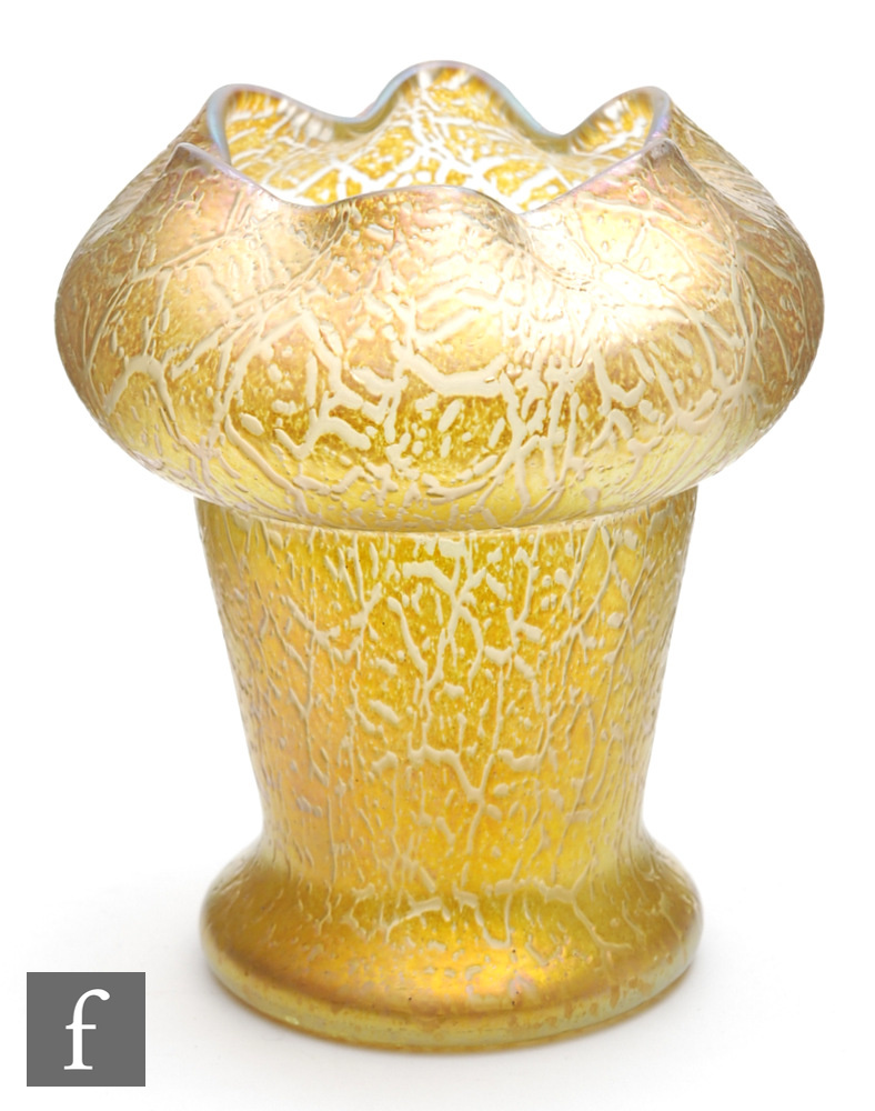 Loetz - An early 20th Century Candia Mimosa glass vase of footed tapering form below a swollen