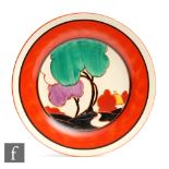 Clarice Cliff - Green Autumn - A circular side plate circa 1930, hand painted with a stylised tree