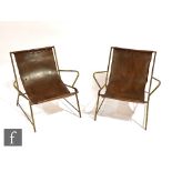 In the manner of A. Dolleman for Metz & Co - A pair of leather sling armchairs with stitched