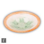 Karl Wiedmann - WMF - A large glass dish of circular form, the orange rim encircling a central green