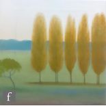Peter Perry (Born 1950) - Poplars, oil on canvas, signed, framed, 46cm x 46cm, frame size 54cm x