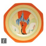 Clarice Cliff - Windbells - An Octagonal plate circa 1933, hand painted with a stylised tree and