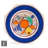 Clarice Cliff - Geometric Fruit - An octagonal side plate circa 1928, hand painted to the central