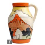 Clarice Cliff - Mountain - A single handled Lotus jug circa 1930, hand painted with a continuous