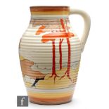 Clarice Cliff - Coral Firs - A 12 inch single handled Lotus jug circa 1933, hand painted with a