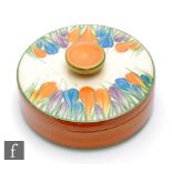 Clarice Cliff - Crocus - An Odilon shape cream cheese or powder box and cover circa 1930, the