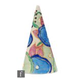 Clarice Cliff - Blue Chintz - A Conical shape sugar sifter circa 1932, hand painted with stylised