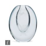 Stromberg - A post war crystal glass vase of compressed ovoid form with internal tear aperture,