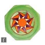 Clarice Cliff - Original Bizarre - An octagonal side plate circa 1928, radially hand painted with