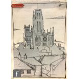 Albert Wainwright (1898-1943) - A study showing a view of Durham Cathedral, to the reverse a partial