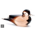 V Nason & C - A later 20th Century Murano glass sculpture of duck, in a graduated brown tint cased