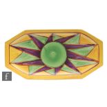 Clarice Cliff - Original Bizarre - A shape 334 sandwich tray circa 1928, radially hand painted