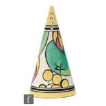 Clarice Cliff - Apples - A conical sugar sifter circa 1931, hand painted with apples and foliage